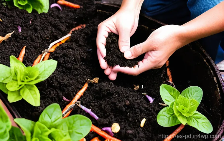 버미컴포스팅 시스템 구축하기 - The Thriving Vermicomposter Home**
    "A close-up, brightly lit, and detailed view of a well-mainta...