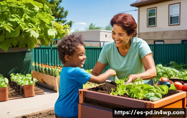 버미컴포스팅의 협업 사례 - **Prompt 1: Community Vermicomposting in an Urban Garden**
"A lively and diverse group of people...