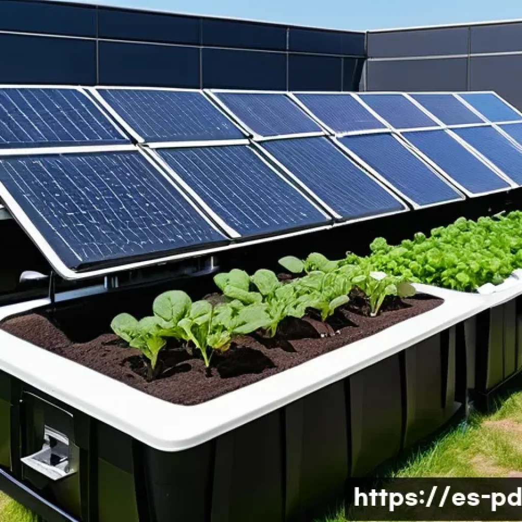 버미컴포스팅의 경영 전략 - A modern vermicomposting facility in a sunny urban rooftop garden setting, featuring large, organize...