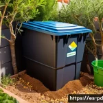 Home 21 버미컴포스팅이 주는 이점과 한계 - A vibrant urban garden scene in a typical Spanish backyard during spring, showcasing a large vermico...