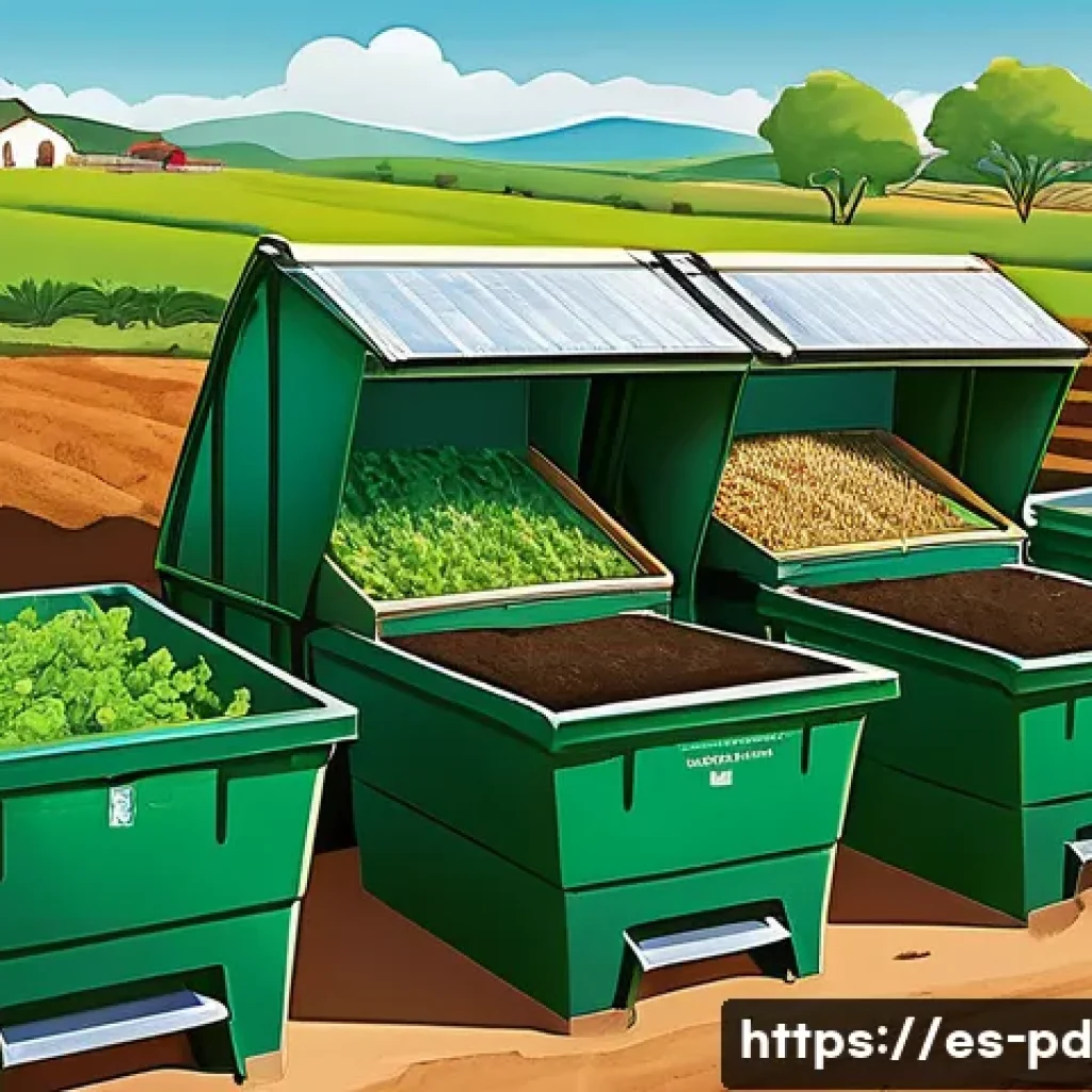 버미컴포스팅 시 주의해야 할 법적 규제 - A detailed illustration of a modern vermicomposting facility in a Spanish-speaking rural community, ...