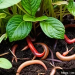 Home 18 버미컴포스팅 시스템의 생태계 이해하기 - A detailed close-up of red Californian earthworms actively burrowing through a rich, moist vermicomp...