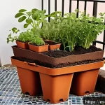 Home 23 버미컴포스팅의 시장 동향 분석 - A vibrant urban home garden scene in Spain featuring a compact vermicomposting bin made of recycled ...